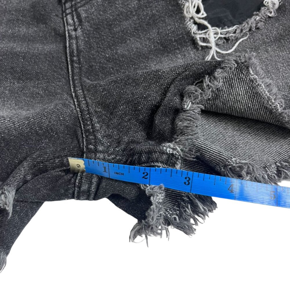Zara Black distressed high rise denim button fly shorts - Picture 9 of 12